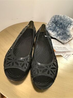 CROCS Black Laser-Cut Peep-Toe Flats